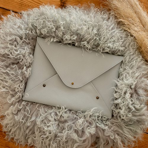 Custodia pochette in pelle per contenere fotografie, colore carta da zucchero