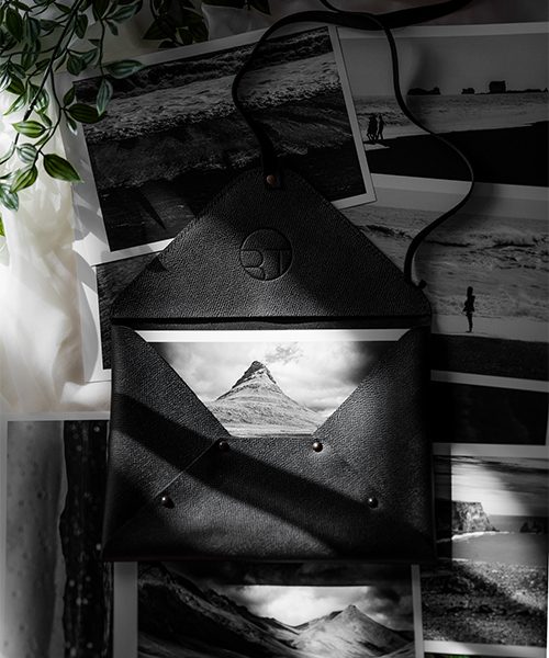 Pochette custodia per fotografie in pelle, colore nero