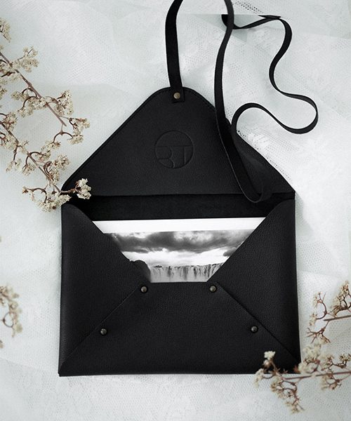 Pochette custodia per fotografie in pelle, colore nero