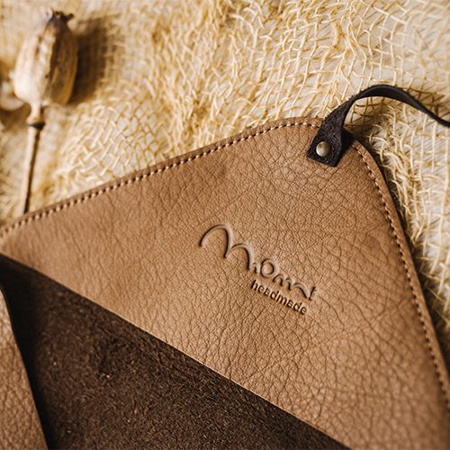 Pochette custodia per fotografie, in pelle colore marrone chiaro