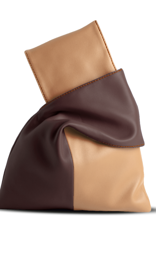 Pochette da polso modello kyo, in vera pelle colore cipria e marrone. Made in Italy