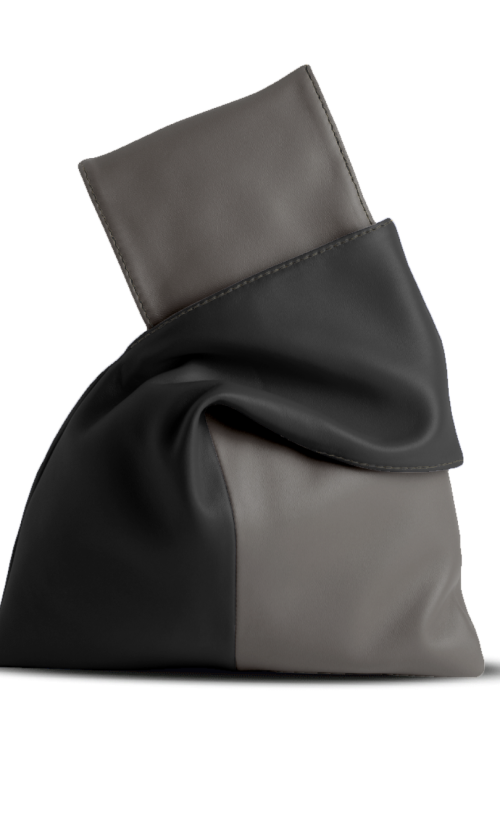 Pochette da polso modello kyo, in vera pelle colore grigio e nero. Made in Italy